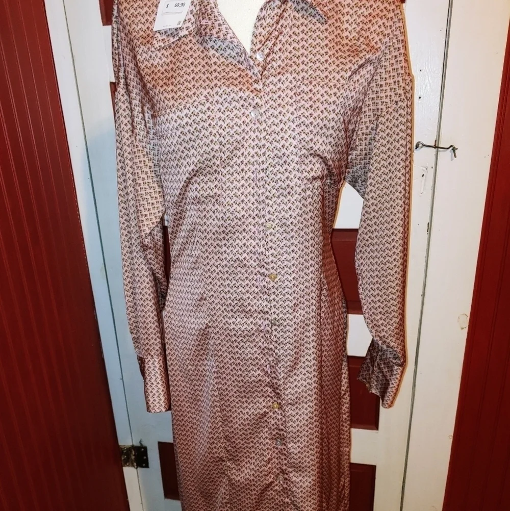 NWT Zara Polyester Floral Button Shirt Maxi Dress S